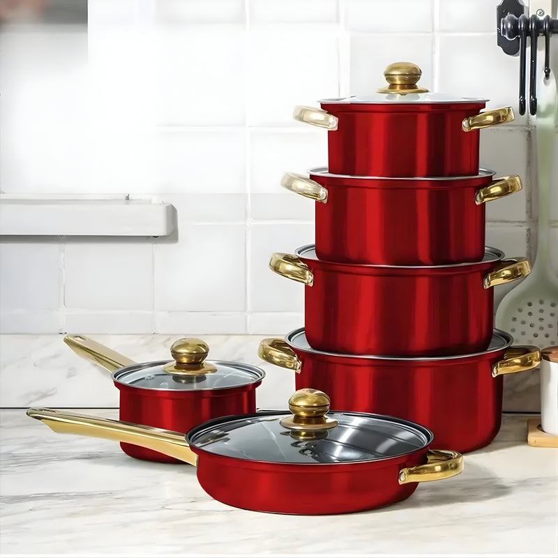 LuxiSteel - 12 Piece Non Stick Cookware Set - Kalinzy