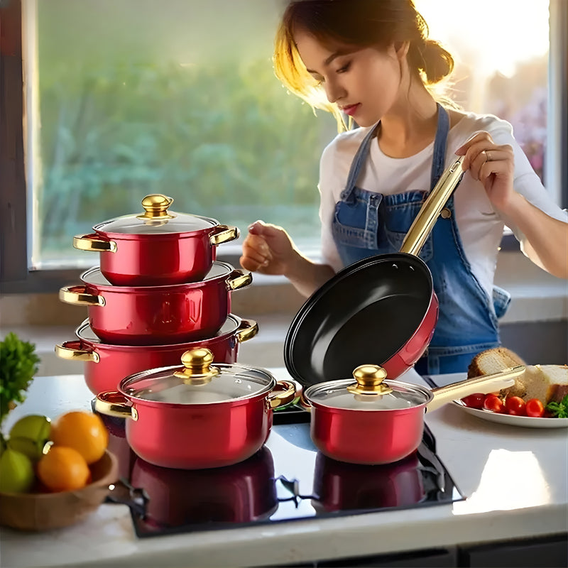 LuxiSteel - 12 Piece Non Stick Cookware Set - Kalinzy