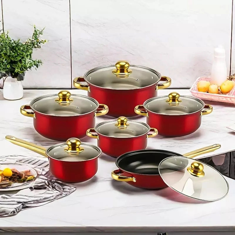 LuxiSteel - 12 Piece Non Stick Cookware Set - Kalinzy