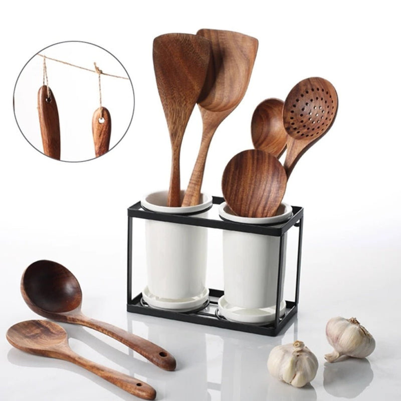 RustikaWood – 5 - Piece Wooden Kitchen Utensil Set - Kalinzy