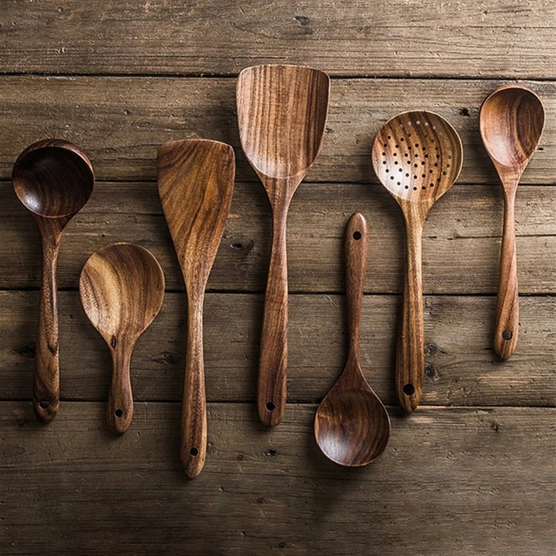 RustikaWood – 5 - Piece Wooden Kitchen Utensil Set - Kalinzy