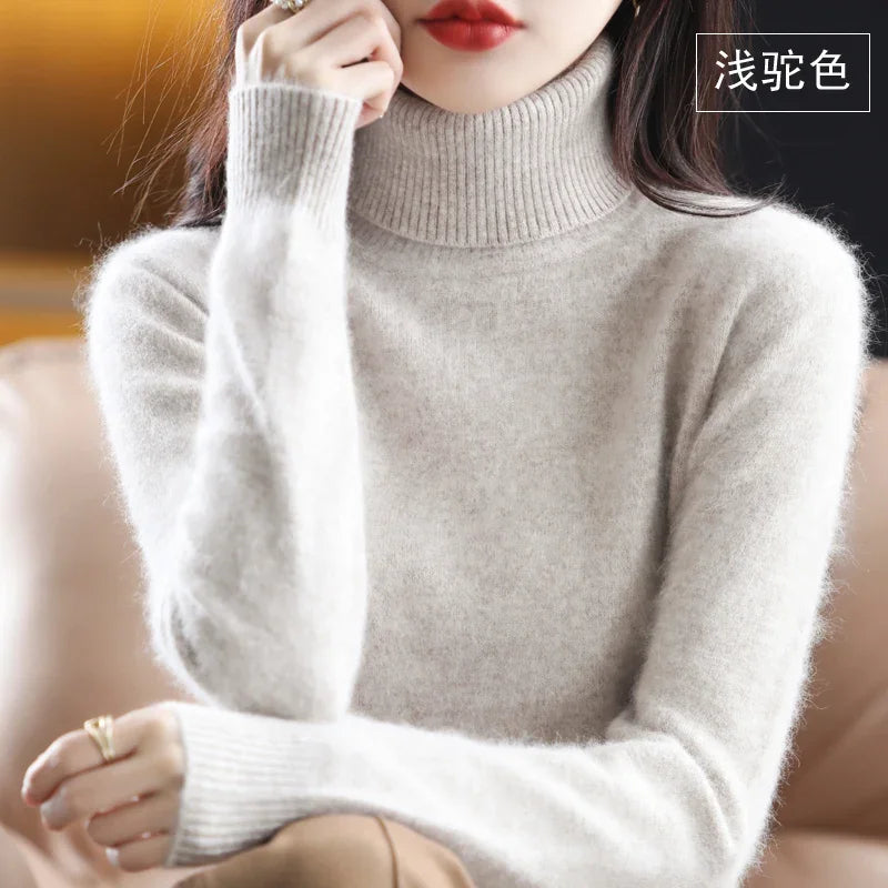 Apricot Color Women’s Mink Cashmere Turtleneck Sweater Pullover