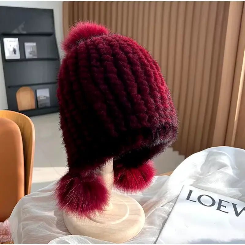 LuxeFrost Fur Knit Hat - Kalinzy