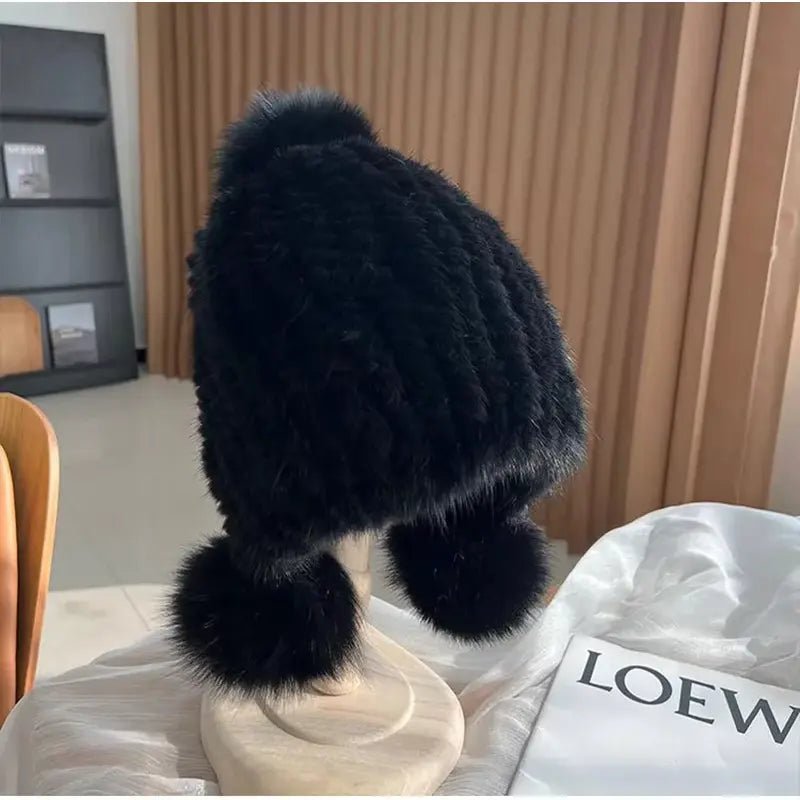 LuxeFrost Fur Knit Hat - Kalinzy