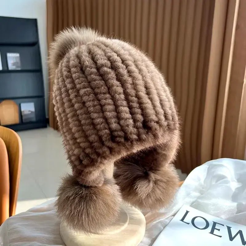 LuxeFrost Fur Knit Hat - Kalinzy