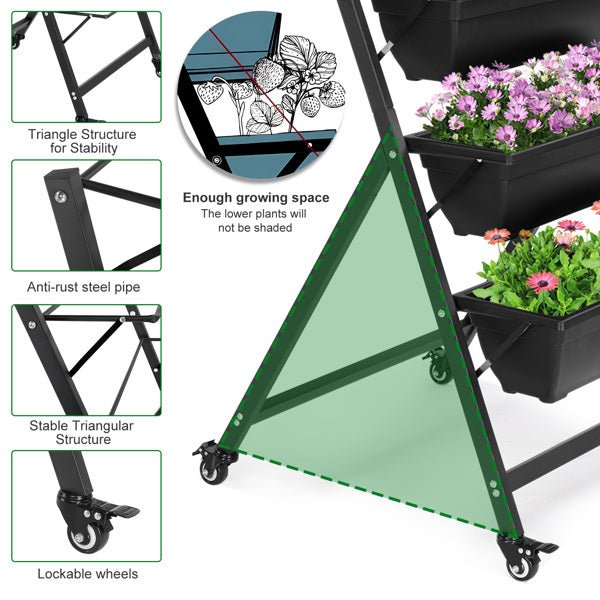 VertiGrow 5 - Tier Vertical Raised Garden Bed Planter With Wheels - Kalinzy