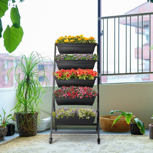 VertiGrow 5 - Tier Vertical Raised Garden Bed Planter With Wheels - Kalinzy