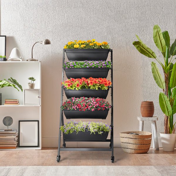 VertiGrow 5 - Tier Vertical Raised Garden Bed Planter With Wheels - Kalinzy