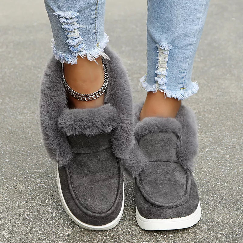 Women Snow Fur Platform Faux Slip-On Loafer Boots