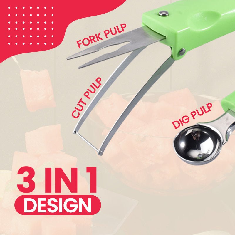 3 IN 1 Watermelon cutter | Fruit Slicer With Spoon and a Fork - Kalinzy