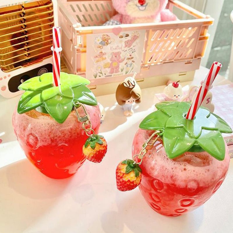 Cute Strawberry Water Bottle With Straw 500ml - Kalinzy