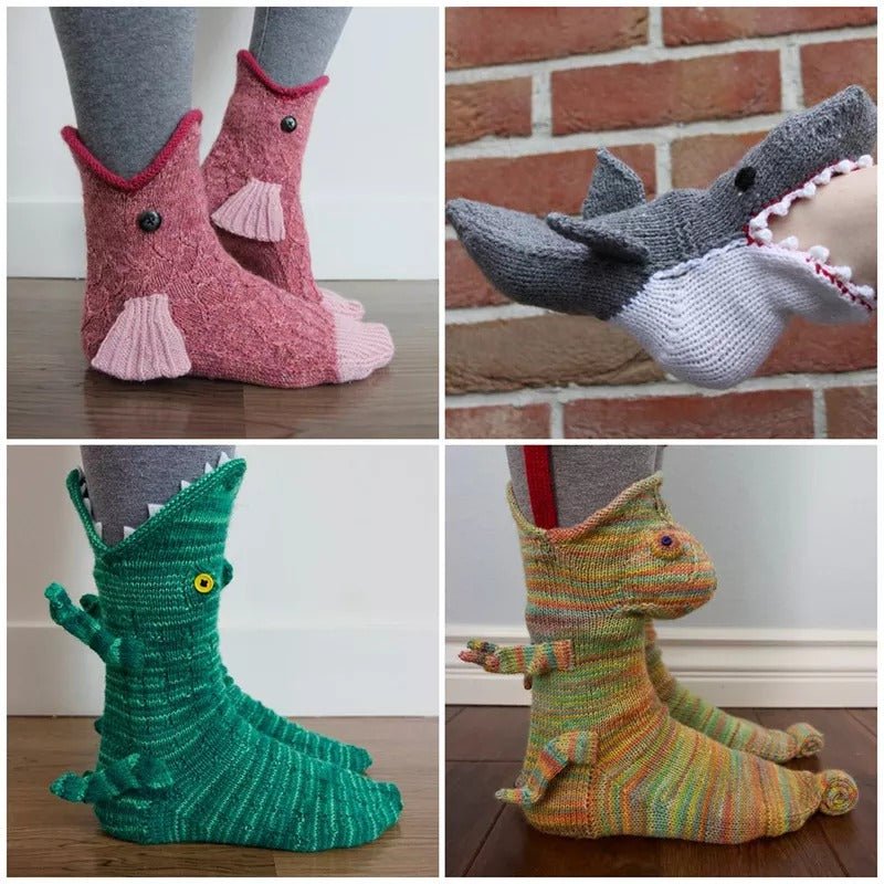 Funny and Cute 3D Animal Biting Socks - Best Knit Crocodile and Shark Socks - Kalinzy