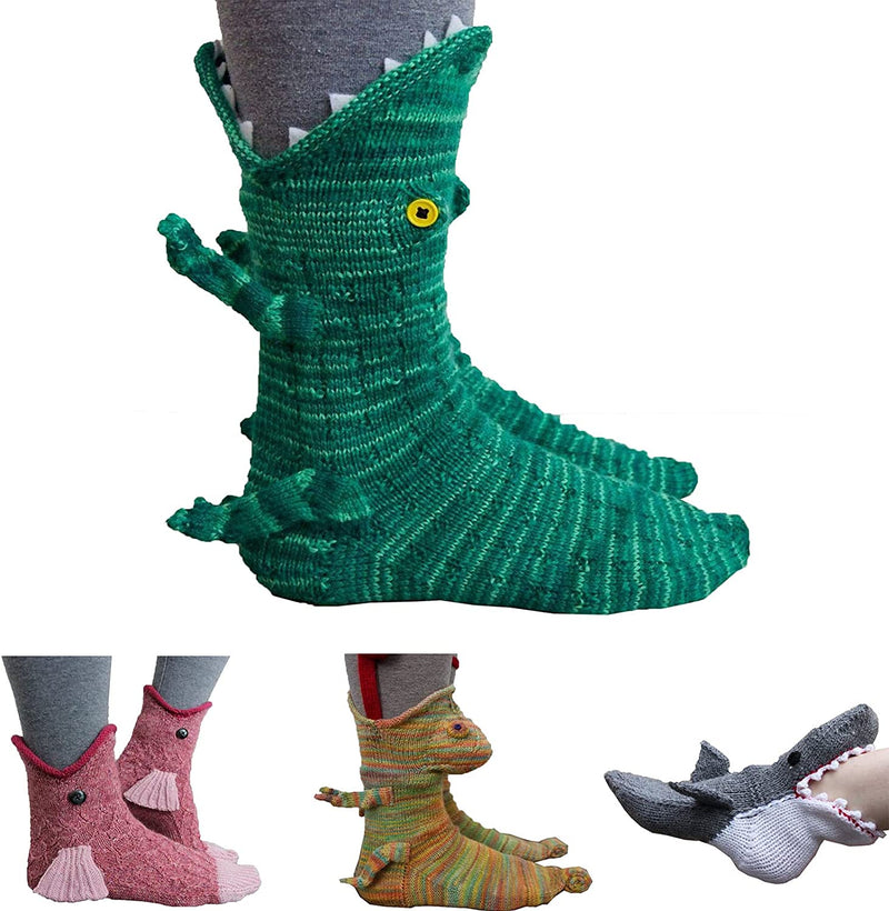 Funny and Cute 3D Animal Biting Socks - Best Knit Crocodile and Shark Socks - Kalinzy