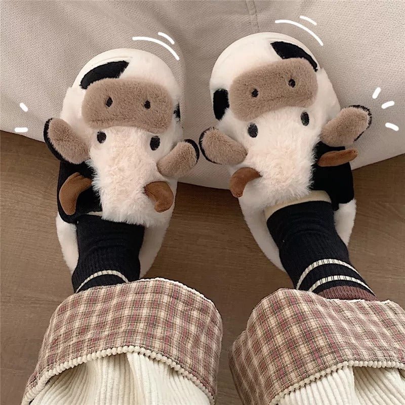 Funny and Cute 3D Animal Slippers - Fluffy Cow Slippers - Kalinzy