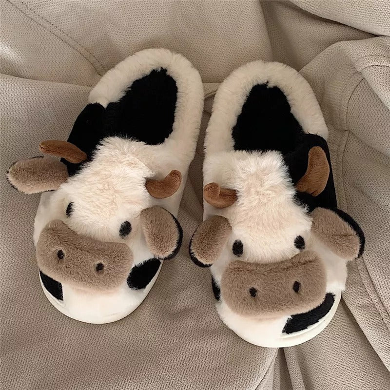Funny and Cute 3D Animal Slippers - Fluffy Cow Slippers - Kalinzy