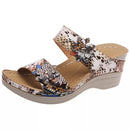 Leopard / Snake Print Orthopedic Leather Wedge Soft Sole Sandals