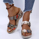 Leopard / Snake Print Orthopedic Leather Wedge Soft Sole Sandals