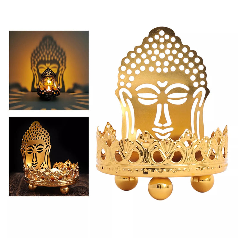 Meditation Tea Light Candle Holders Golden Lotus & Buddha carving Tealight
