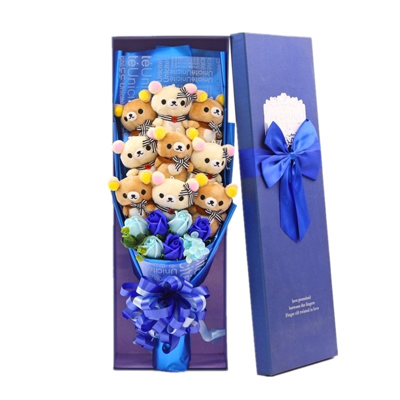 Rose Cute Teddy Bear Plush Bouquet Enchanted Flower Gift Box