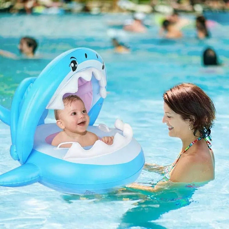 Shark Baby Swimming Pool Float Ring with Sun Canopy