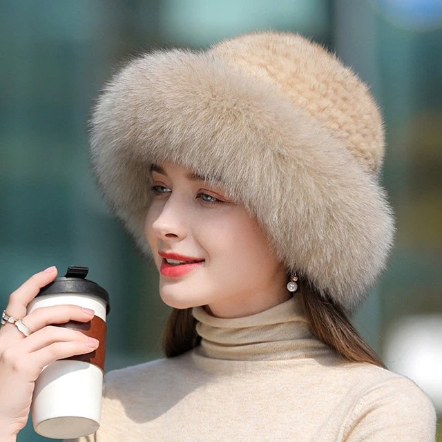 Soft Fluffy Hat - Winter Warm- Natural Fox Fur - Kalinzy