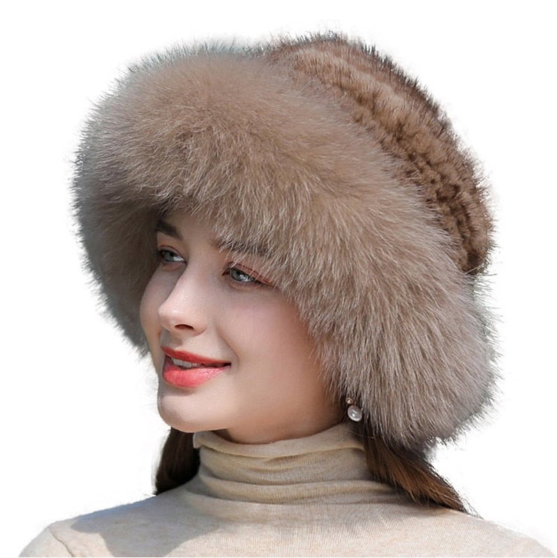 Soft Fluffy Hat - Winter Warm- Natural Fox Fur - Kalinzy