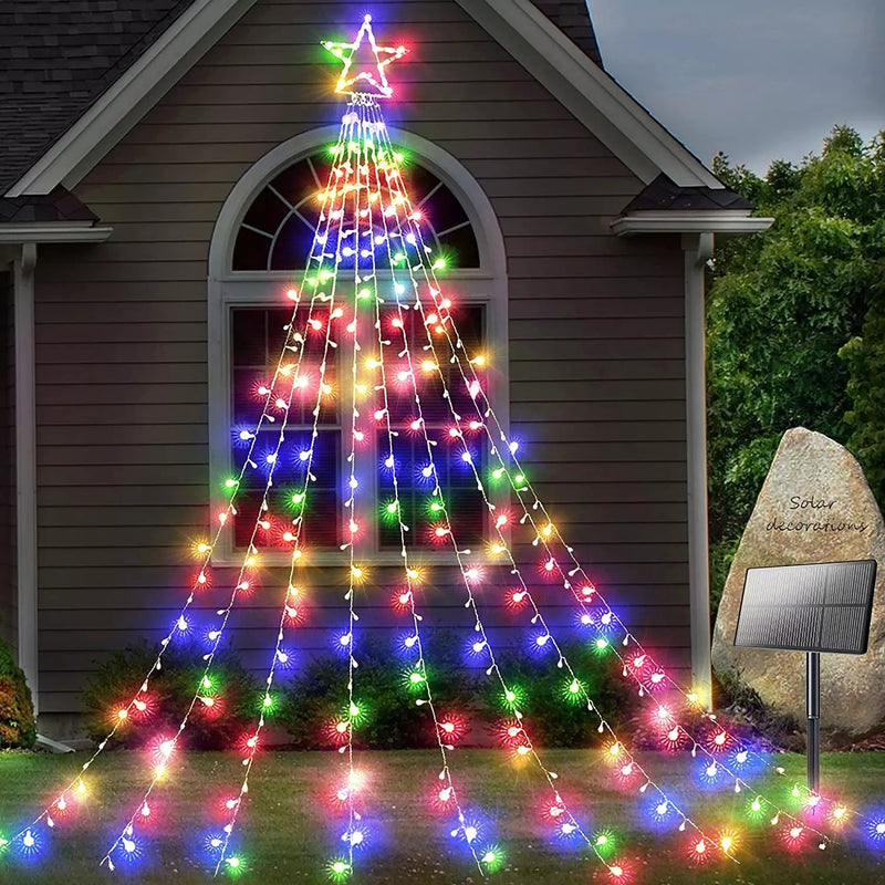 Solar Waterfall Tree Star Lights | Christmas Decorations Outdoor Lights