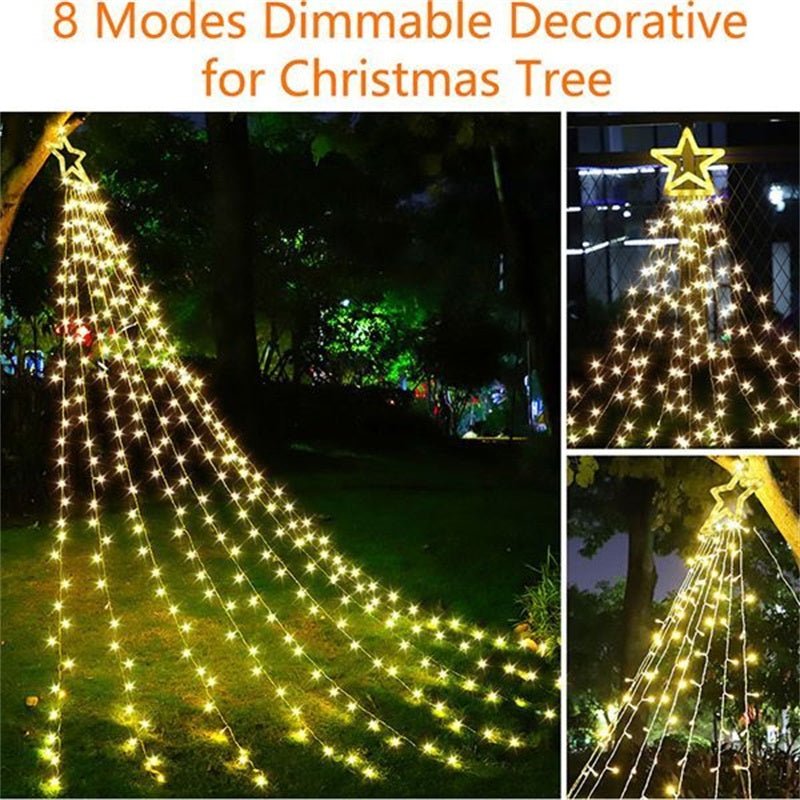Solar Waterfall Tree Star Lights | Christmas Decorations Outdoor Lights