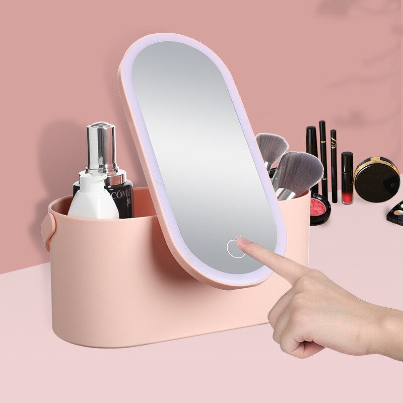 Travel Cosmetic Organizer With LED Mirror