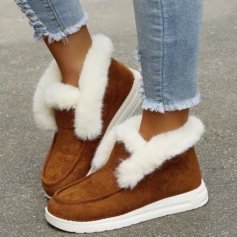 Women Snow Fur Platform Faux Slip-On Loafer Boots - Kalinzy