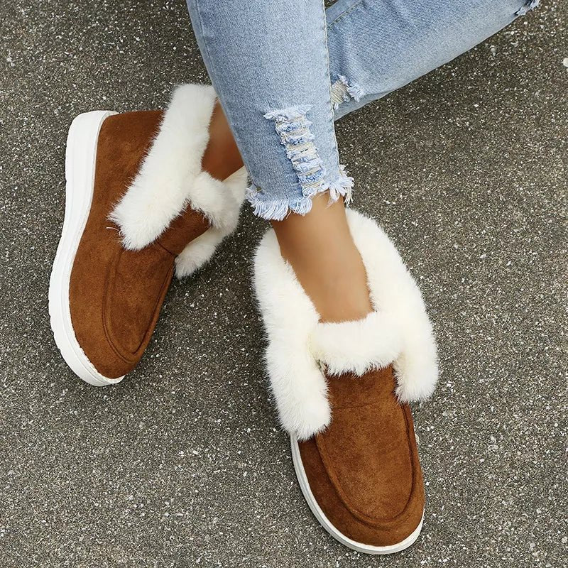 Women Snow Fur Platform Faux Slip-On Loafer Boots - Kalinzy